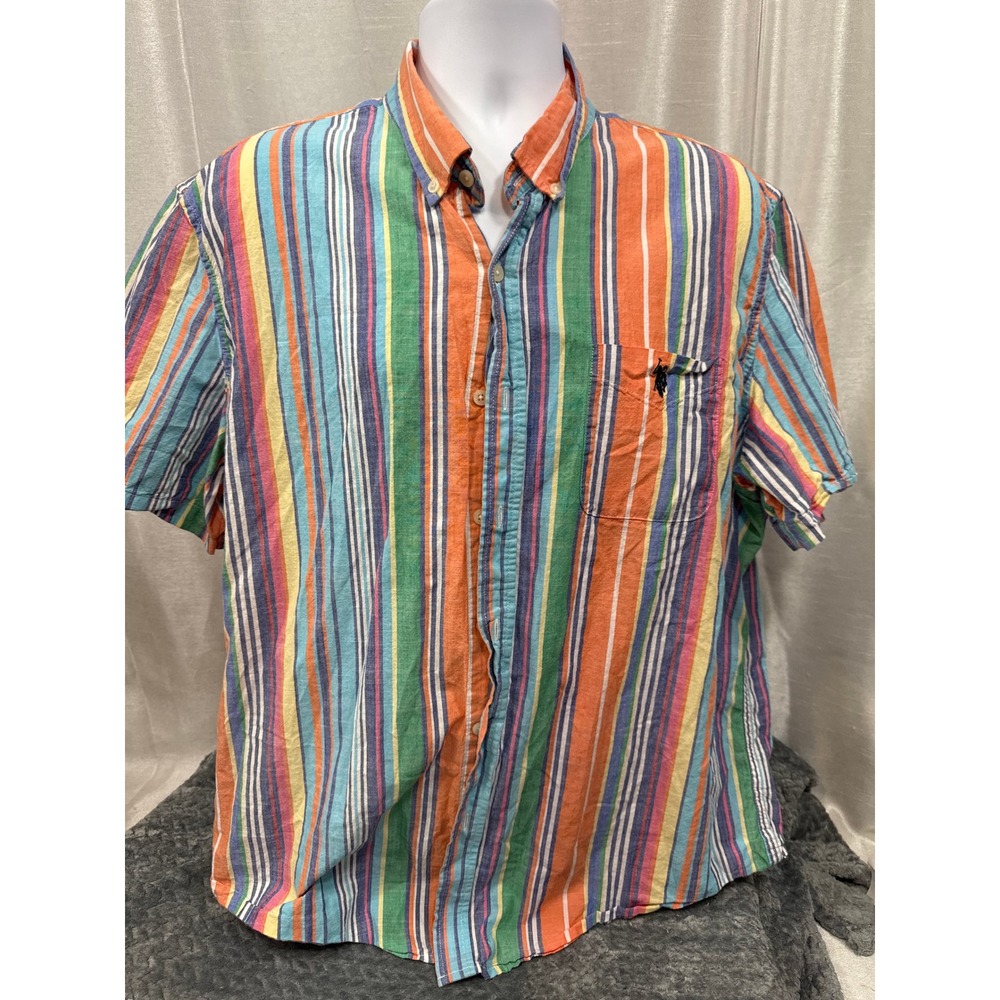 US Polo Assn Mens XL Short Sleeve Button Down Shirt Multi Color Vertical Stripes